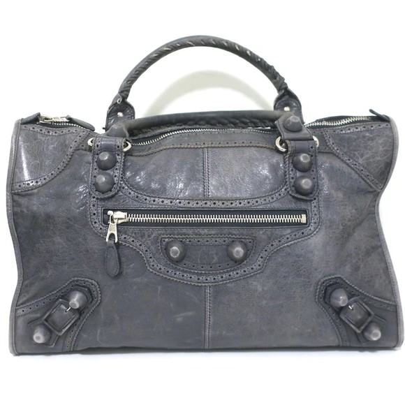 Balenciaga Giant Brogues Covered Work Bag Dark Gray Leather - Picture 2 of 12